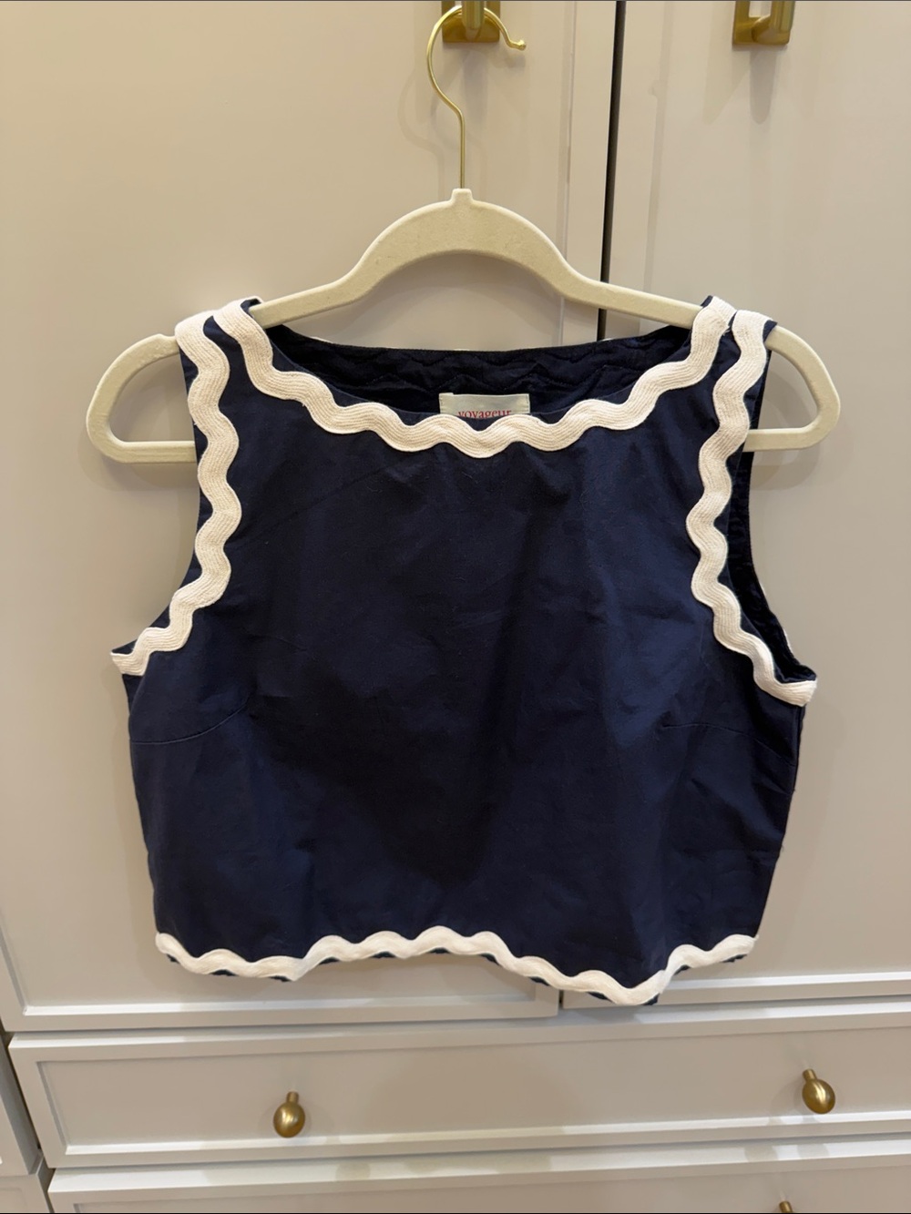 Navy Crop Top with White Scallop Trim - Women's Sleeveless